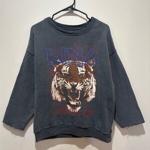 Annie Bing Tiger Sweatshirt Gray/Black Size Small Frayed Sleeves